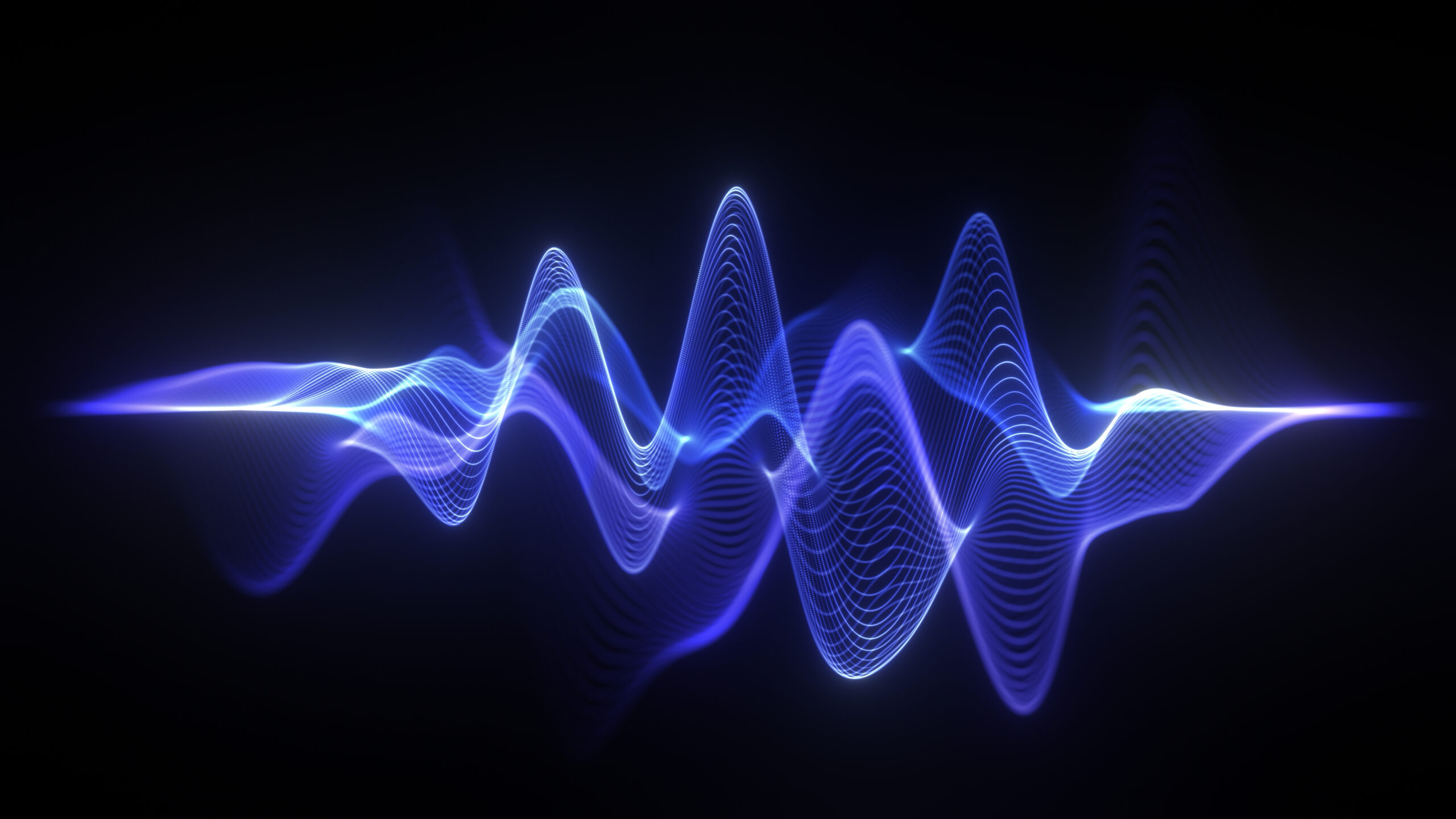 Blue sound waves and purple neon futuristic audio waveform graph. Abstract audio visualizer and sound analyzer interface with equalizer HUD elements. Perfect for music visuals, technology backgrounds,